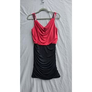 Pompous Girly Dress Juniors Small Black Red Cowl Neck Ruched Bodycon Studs *Flaw